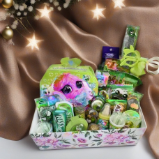 Великий зелений Box з іграшками та солодощами, Подарунок на день народження для дівчинки, Дитячі солодощі
