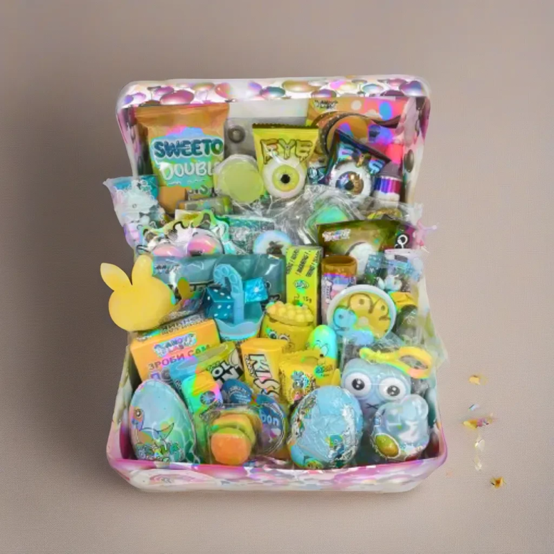 Подарунковий бокс для свята, Солодкий подарунок дитині на день народження, Набір цукерок з іграшкою