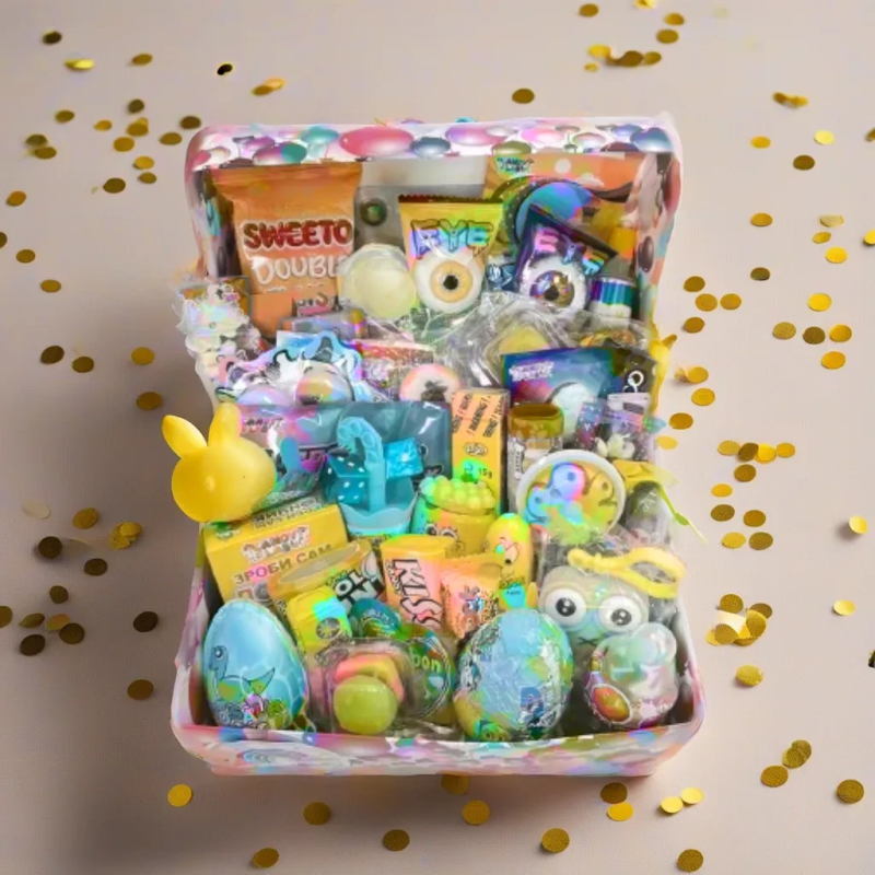 Яскрава коробка з солодощами, Бокс подарунок дитині на день народження, Набір смаколиків з іграшкою
