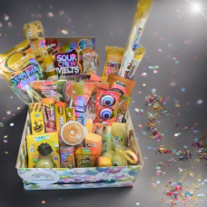 Сюрприз коробка з помаранчевою іграшкою, Солодкі бокси з іграшкою на день народження, Солодощі для свята