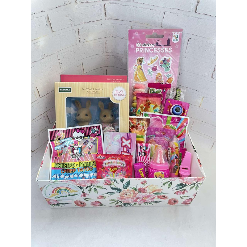 Сюрприз для дівчинки, Солодкий бокс подарунок дівчинці, Коробка з солодощами та іграшками, Оригінальний подарунок