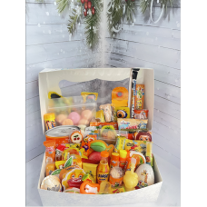 Великий барвистий бокс з сюрпризом, солодкий дитячий подарунок з іграшкою та солодощами