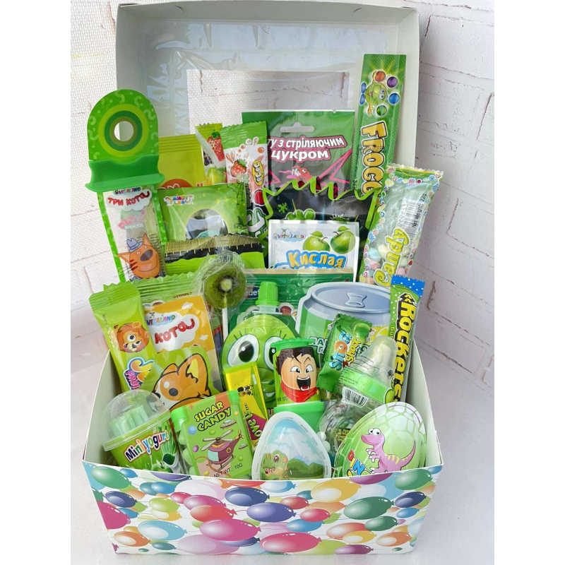 Зелений сюрприз Box, Подарунковий комплект для дитини, Набір цукерок для дитячого свята