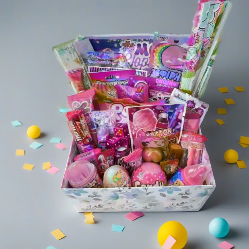 Рожевий Surprise Box для дівчинки, Солодкий подарунок з оригінальним наповненням, Світ бокс для дитин