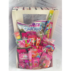 Набір цукерок для дівчинки великий рожевий з іграшкою, подарунок для свята для дитини