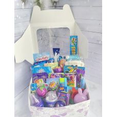 Подарунок сюрприз бокс бузковий з іграшкою для хлопчика, солодкий подарунок для дитини