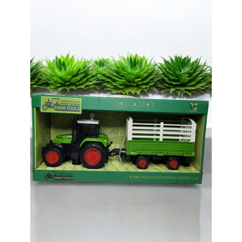 Дитяча іграшка трактор із причепом на інерції зеленого кольору трактор зі змінним причепом
