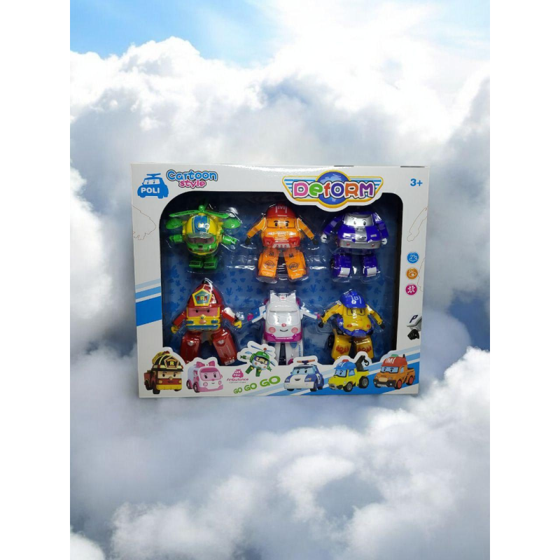 Набір фігурок Робокар Полі 6 машинок різнокольорові фігурки, що трансформуються в роботів Набір фігурок Робокар Полі 6 машинок різнокольорові фігурки, що трансформуються в роботів
