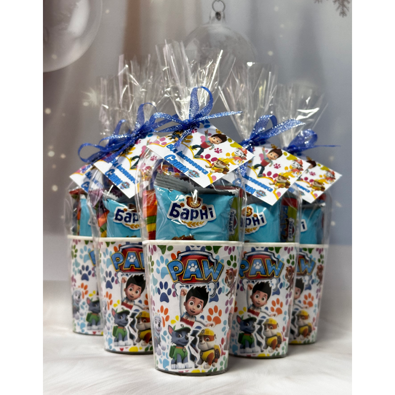 Подарунковий такан для дітей Щенячий патруль набір солодощів для дитини набір цукерок з листівкою