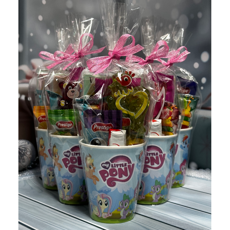 Склянка із солодощами для дітей Поні набір солодощів для дитини набір цукерок з листівкою